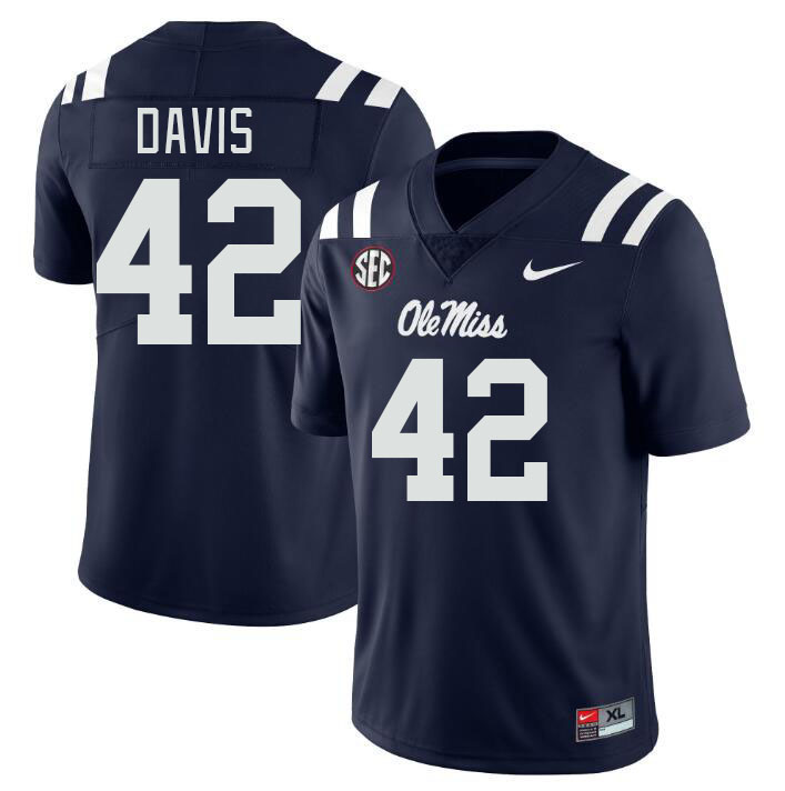 Men #42 Dylan Davis Ole Miss Rebels College Football Jerseyes Stitched Sale-Navy